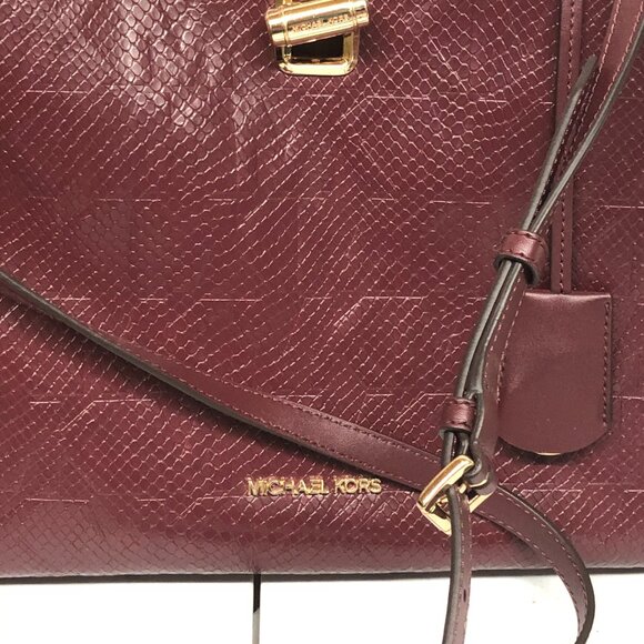 Michael Kors Burgundy Embossed Leather Satchel - Picture 9 of 14